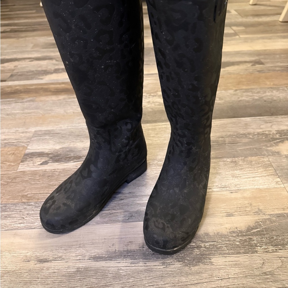 Hunter Black Leopard Print Women's Boots